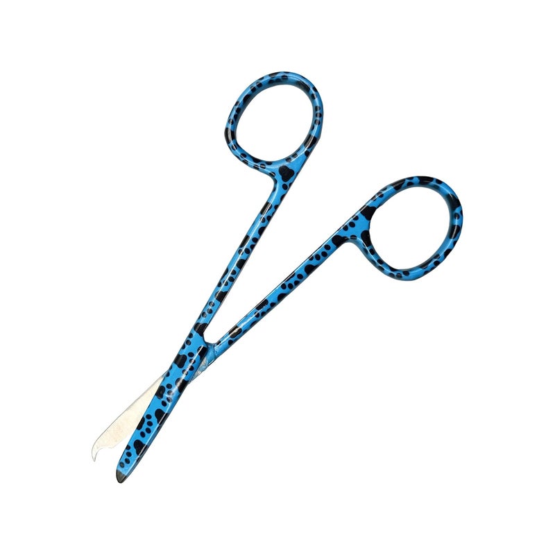 CYNAMED Suture Stitch Scissors 4.5" with Crescent Delicate Hook- Perfect for Suture Removal, First Aid, EMS Training and More Premium Quality Instrument- Stainless Steel (Paws, Blue) - Image 1